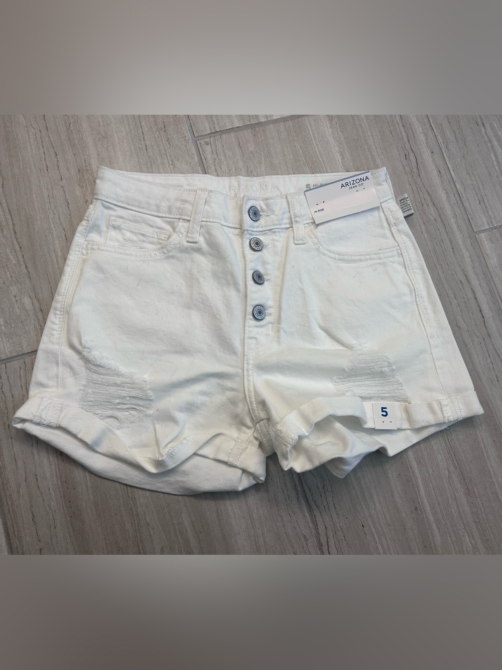 Arizona Jean Company White Distressed Button-Fly Denim Shorts